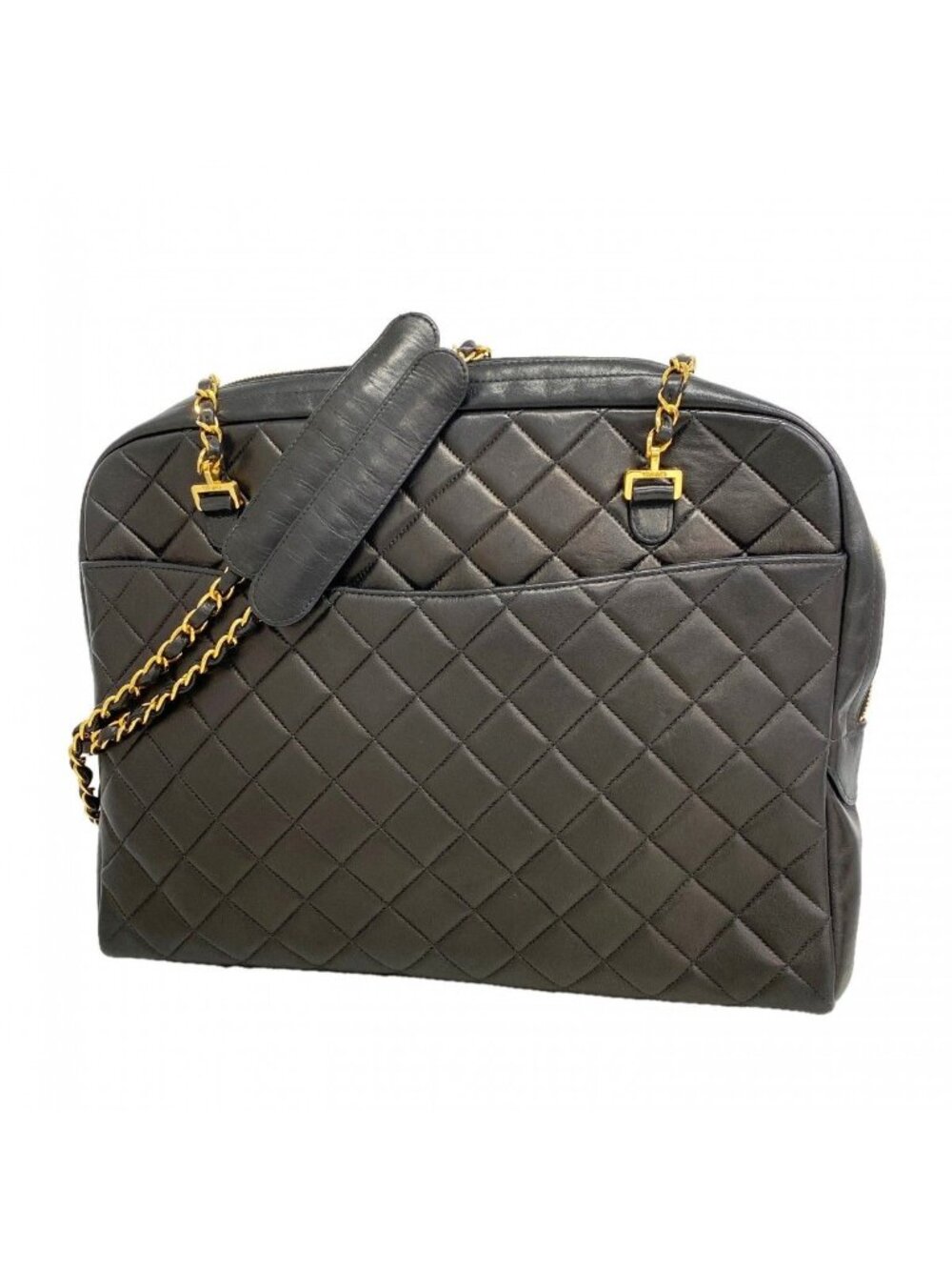 Chanel Shoulder Bag Quilted Lambskin Black Gold